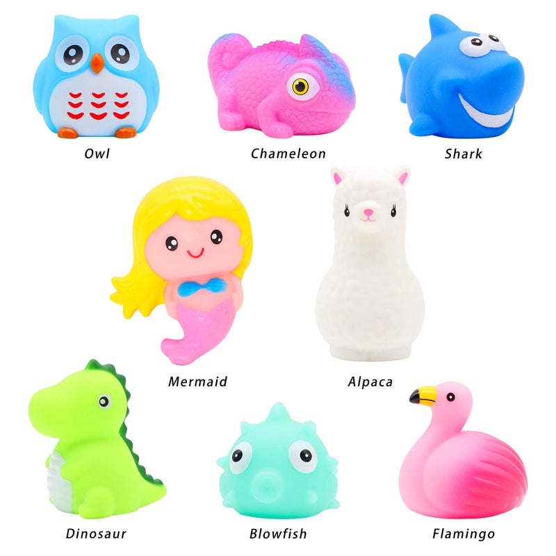 yoliyogo Animal Bath Toy Floating Auto Flashing Early Learning Toy Package with 8 Pcs Dinosaur Shark Flamingo Mermaid Etc Bathtub Shower Set Gift for Kids&Pets - Image 5